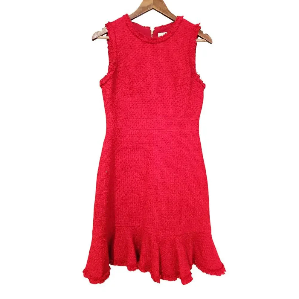 Kate Spade Ruffle Tweed Dress Charm Red Size 6 - Picture 6 of 11